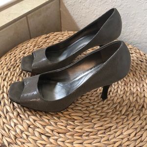 Tahari dark gray open toe heels, size 8.5